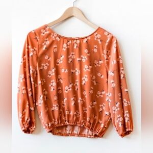 Saltwater LUXE Rust Floral Elastic-Hem Blouse SZ XS